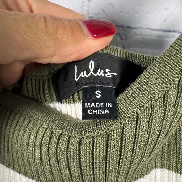 Lulus What's the Tea Olive Green Striped Midi Bodycon Dress NWT Size Small - Picture 3 of 4